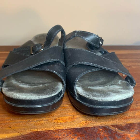 Dansko Sela Slide Mule Black Leather Wedge Sandals - Picture 5 of 9